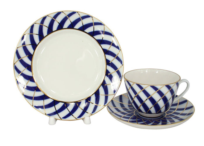 Lomonosov Imperial Porcelain Tea Set 3pc Cup, Saucer, Cake Plate Todes