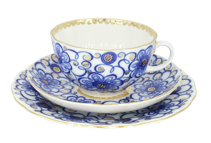 Lomonosov Imperial Porcelain Tea Set 3pc Tulip Bindweed 8.45 oz/250 ml