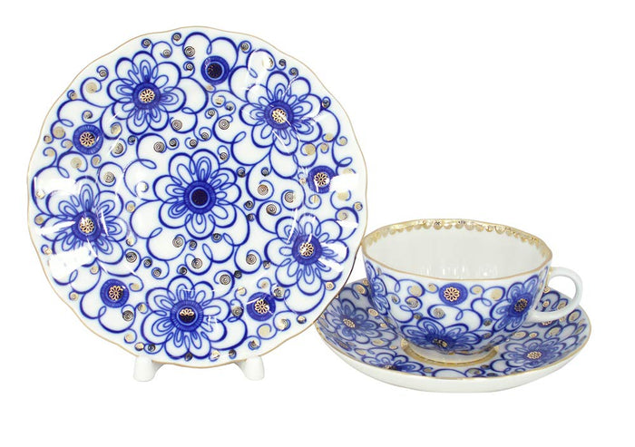 Lomonosov Imperial Porcelain Tea Set 3pc Tulip Bindweed 8.45 oz/250 ml