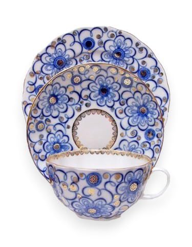 Lomonosov Imperial Porcelain Tea Set 3pc Tulip Bindweed 8.45 oz/250 ml
