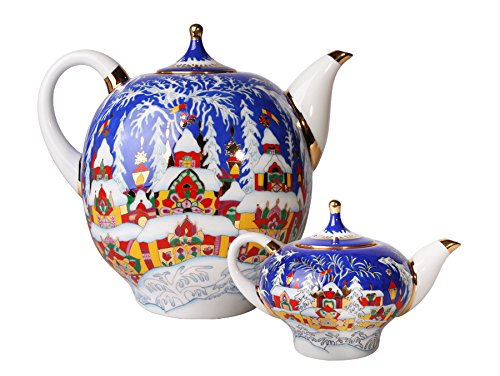 Lomonosov Porcelain 2 pc Teapot Set Winter Fairy Tale 82.8 fl.oz + 8.5 fl.oz