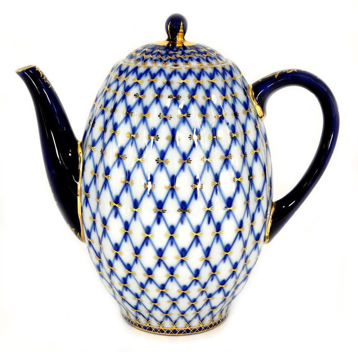 Lomonosov Porcelain 22 Karat Gold Cobalt Net Coffee Pot 8 Cups 40 oz/1200 ml