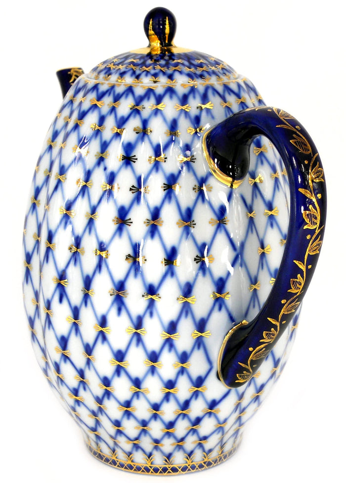 Lomonosov Porcelain 22 Karat Gold Cobalt Net Coffee Pot 8 Cups 40 oz/1200 ml