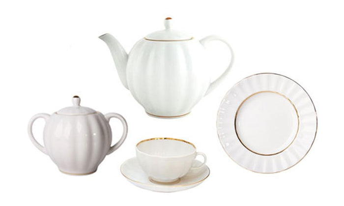 Lomonosov Porcelain 22 Karat Gold Tea Set 20 pc Heavenly White Wedding