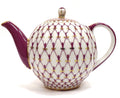 Lomonosov Porcelain 3 Cups Tulip Tea Pot 20 oz/600 ml Red Net Blues