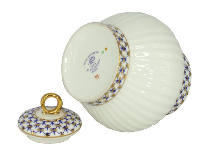 Lomonosov Porcelain Bone China Cobalt Net Sugar Bowl Shape Wave