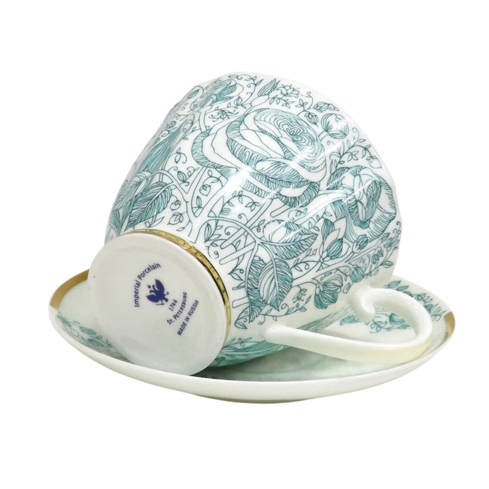 Lomonosov Porcelain Bone China Coffee/Tea Set 6.8 oz/200 ml Green Summer 2pc
