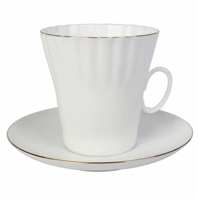 Lomonosov Porcelain Bone China Set Coffee Cup and Saucer Golden Edge Dandelion 5.9 oz/175 ml