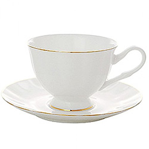 Lomonosov Porcelain Bone China Set Tea Cup and Saucer Nega Golden Ribbon 7.4 oz/220 ml