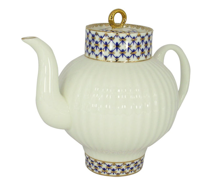 Lomonosov Porcelain Bone China Tea Pot Wave Cobalt Net 27 fl.oz/800 ml