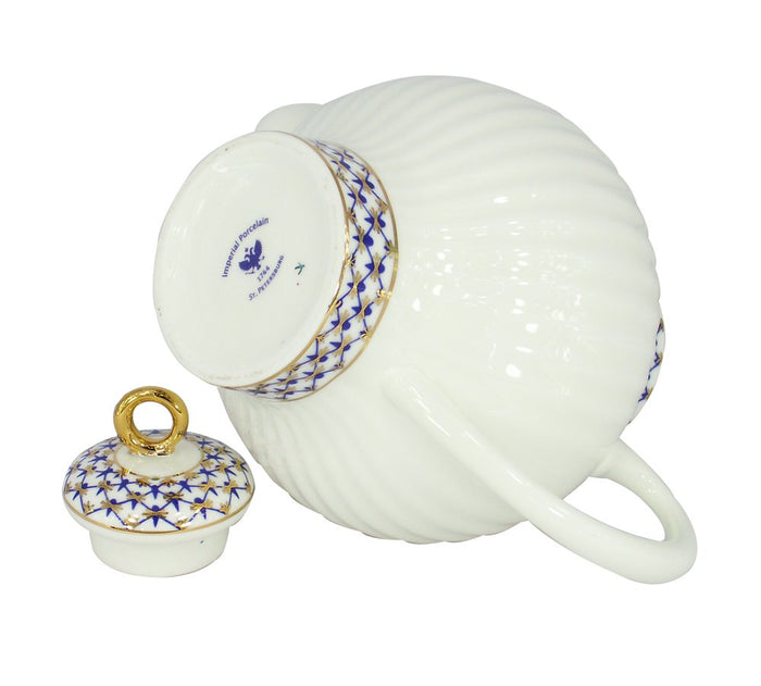 Lomonosov Porcelain Bone China Tea Pot Wave Cobalt Net 27 fl.oz/800 ml