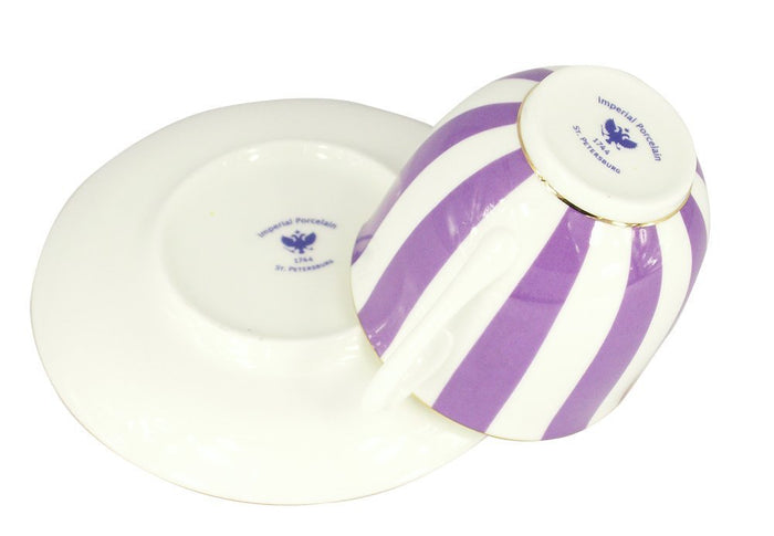 Lomonosov Porcelain Bone China Tea/Coffee Cup and Saucer Violet Yes and No 6 oz/180 ml
