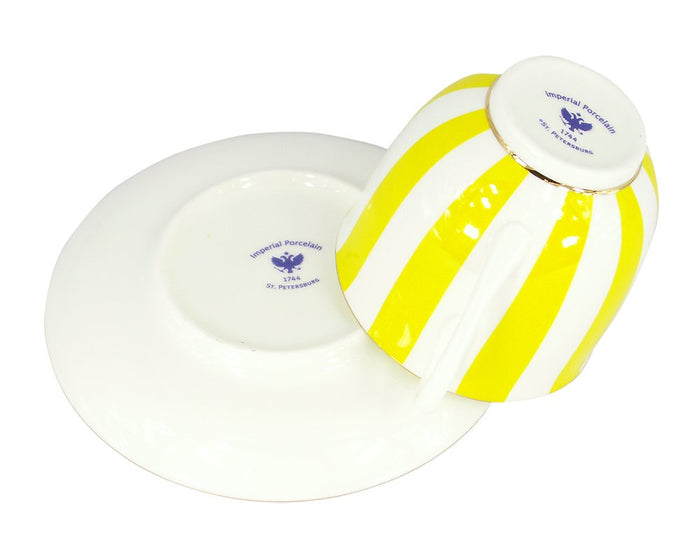 Lomonosov Porcelain Bone China Tea/Coffee Cup and Saucer Yellow Yes and No 6 oz/180 ml