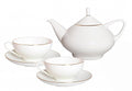 Lomonosov Porcelain Bone China Teapot and 2 Cups Set Dome Golden Ribbon