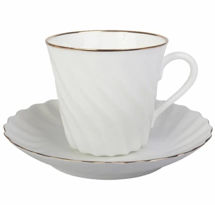 Lomonosov Porcelain Bone China Twist Tea Cup and Saucer Golden Edge 5.24 fl.oz/155ml
