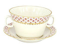 Lomonosov Porcelain Bouillon Soup Bowl and Saucer Red Net Blues 5.7 oz/170 ml