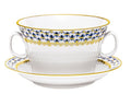 Lomonosov Porcelain Bouillon Soup Cup and Saucer Cobalt Net 5.7 oz/170 ml