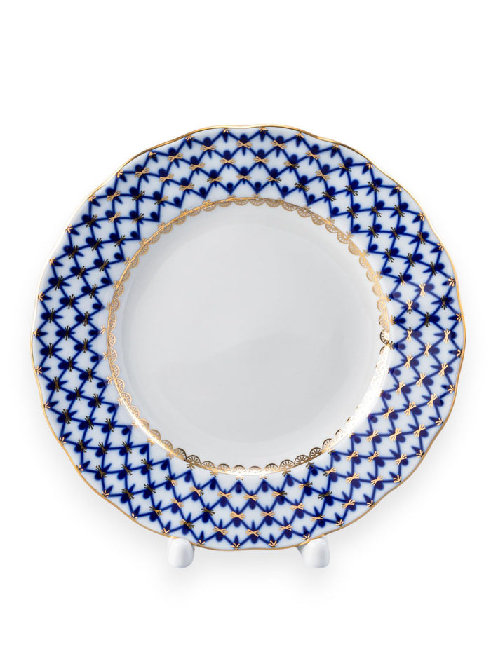 Lomonosov Porcelain Cake Dessert Plate Cobalt Net Plate 7 Inches Diameter