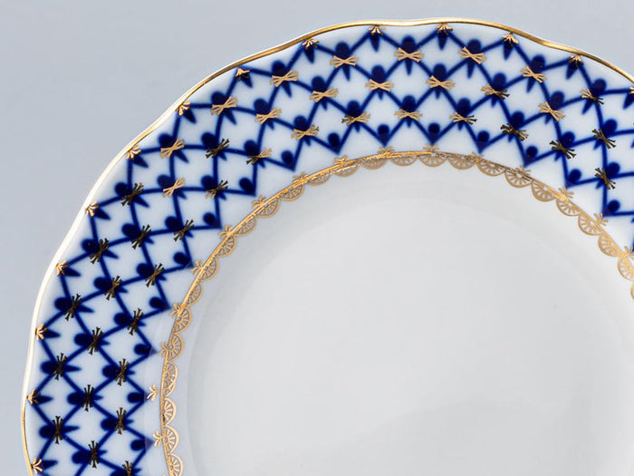 Lomonosov Porcelain Cake Dessert Plate Cobalt Net Plate 7 Inches Diameter
