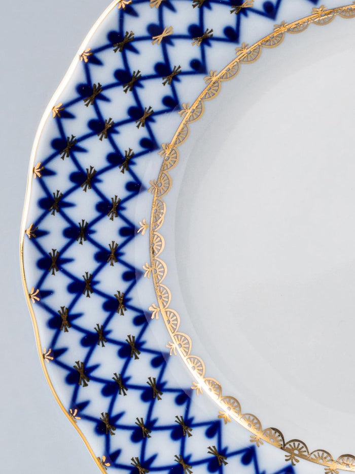 Lomonosov Porcelain Cake Dessert Plate Cobalt Net Plate 7 Inches Diameter