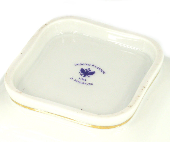 Lomonosov Porcelain Cobalt Net Cookie Jar Candy Nut Snack Bowl 2 serv. 12 ounces