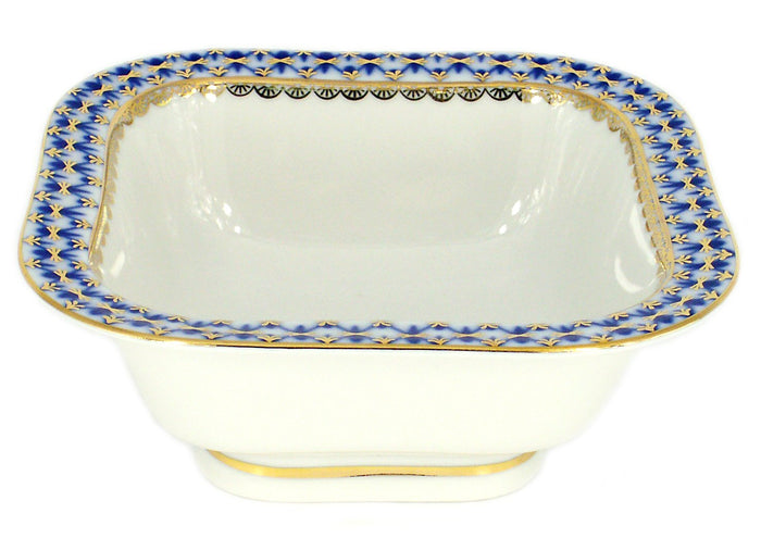 Lomonosov Porcelain Cobalt Net Cookie Jar Nut Bowl 1 serv. 5.75 ounces