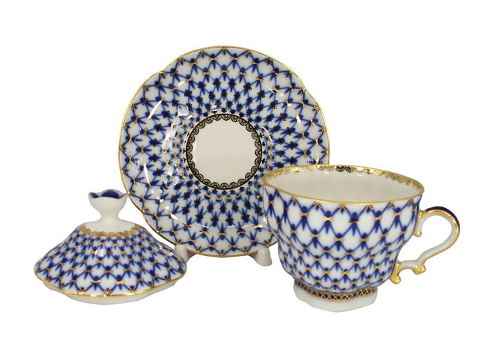 Lomonosov Porcelain Cobalt Net Covered Cup Set