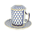 Lomonosov Porcelain Cobalt Net Covered Herbal Steep 12.8 oz Mug with Saucer