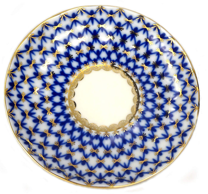 Lomonosov Porcelain Coffee Saucer Cobalt Net Espresso Tulip 4.6"