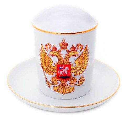 Lomonosov Porcelain Covered Herbal Steep 12.8 oz Mug with Saucer Golden Eagle