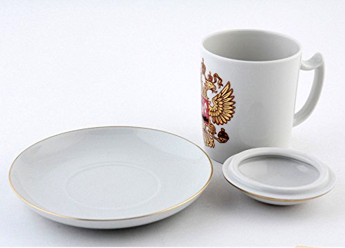 Lomonosov Porcelain Covered Herbal Steep 12.8 oz Mug with Saucer Golden Eagle