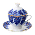 Lomonosov Porcelain Covered Tea Cup with Saucer Tea Maker Basket 8.45 fl.oz/250 ml