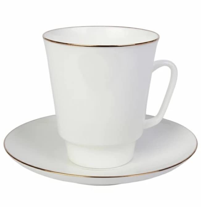 Lomonosov Porcelain Cup and Saucer May Golden Edge Bone China 5.6 fl.oz/165 ml