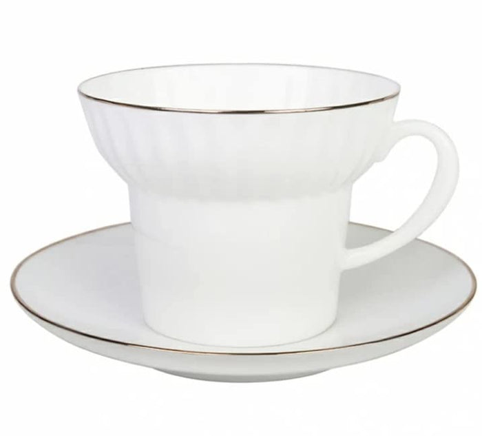 Lomonosov Porcelain Cup and Saucer Wave Gold Edging Bone China 5.3oz/175 ml