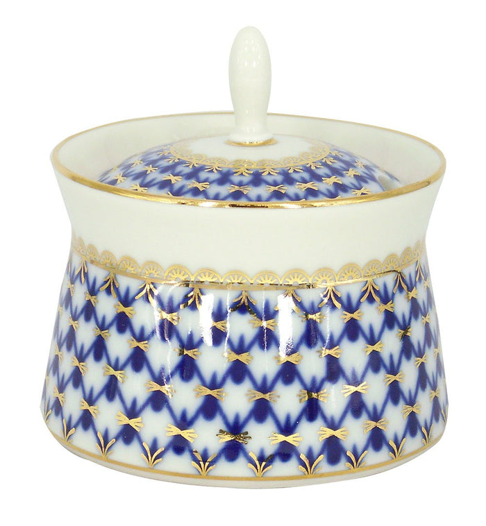 Lomonosov Porcelain Dressing Bowl with Lid Cobalt Net 6.8 fl.oz/200 ml