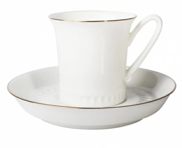 Lomonosov Porcelain Espresso/Tea Cup and Saucer Vertical Golden Edge Bone China 2.3 fl.oz/68 ml