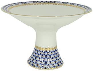 Lomonosov Porcelain Fruit Vase Youth Cobalt Net Diameter 11.3"