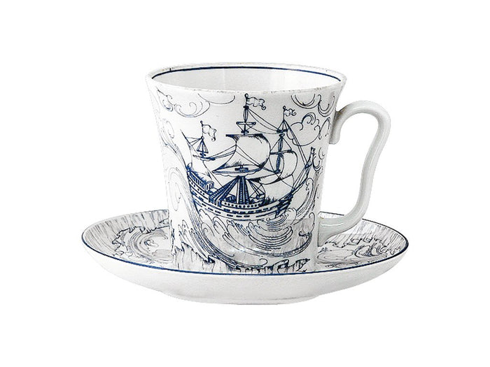 Lomonosov Porcelain Mug and Saucer Leningradskii Blue Brigantine12.2 fl.oz/360 ml