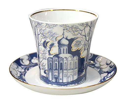 Lomonosov Porcelain Mug and Saucer Leningradskii Church on Nerl 12.2 fl.oz/360 ml