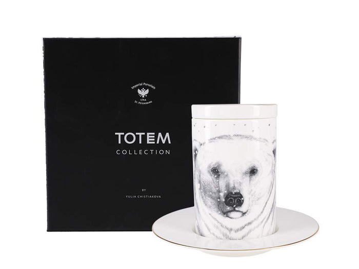 Lomonosov Porcelain Mug and Saucer Totem POLAR BEAR 13.2 fl.oz/390 ml
