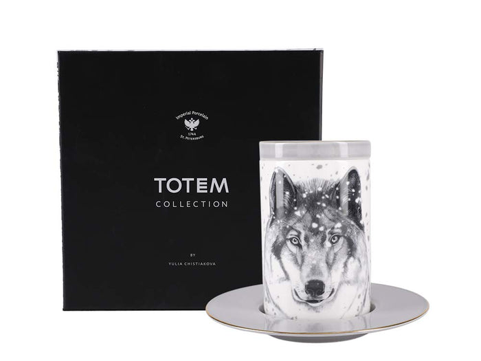 Lomonosov Porcelain Mug and Saucer Totem WOLF 13.2 fl.oz/390 ml