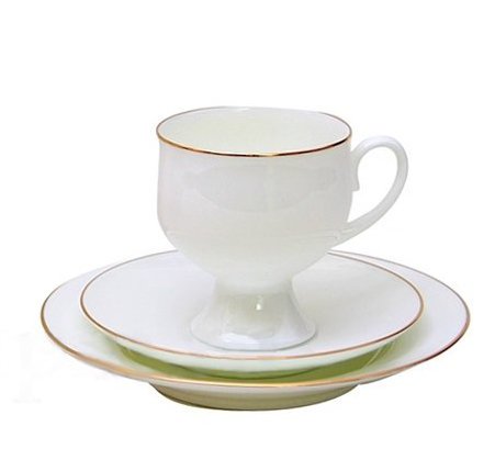 Lomonosov Porcelain Set Gold Band Bone China Coffee Cup 5.4 oz/160 ml, Saucer and Cake Plate