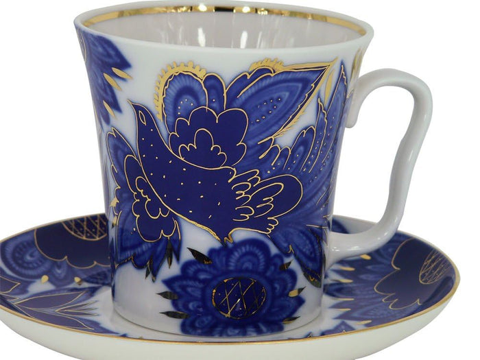 Lomonosov Porcelain Set Mug and Saucer 2pc Magic Firebird 12.7 fl.oz