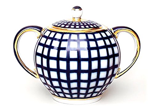 Lomonosov Porcelain Sugar Bowl 22 Karat Gold Cobalt Cell 15 fl.oz/450 ml
