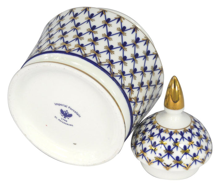 Lomonosov Porcelain Sugar Bowl Yulia Cobalt Net 10.5 oz/310 ml