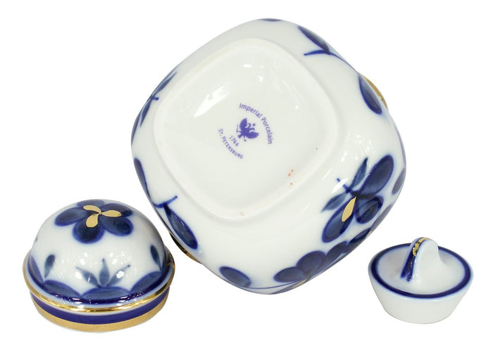 Lomonosov Porcelain Tea Caddy Cobalt Garden