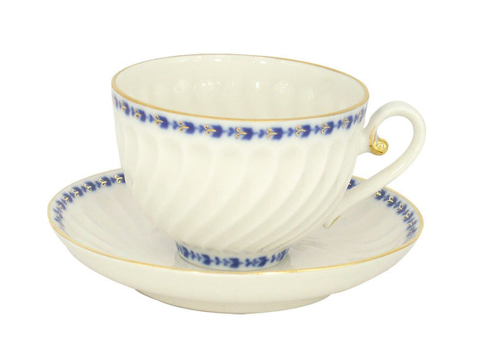 Lomonosov Porcelain Tea Cup and Saucer Cobalt Frieze 6.8 oz/200 ml