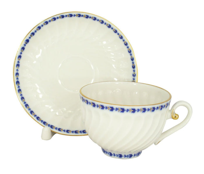 Lomonosov Porcelain Tea Cup and Saucer Cobalt Frieze 6.8 oz/200 ml