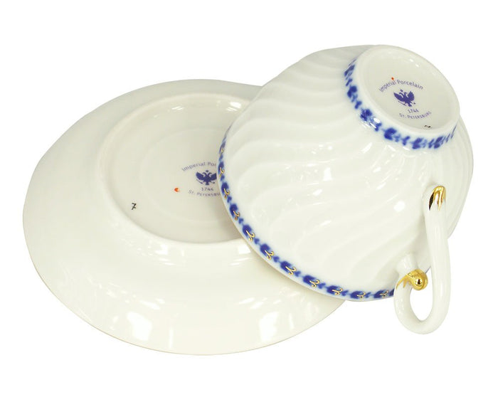 Lomonosov Porcelain Tea Cup and Saucer Cobalt Frieze 6.8 oz/200 ml