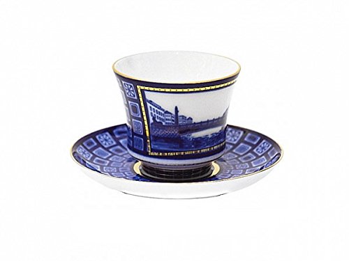 Lomonosov Porcelain Tea Cup and Saucer Egyptian Bridge 7.4 oz/220 ml